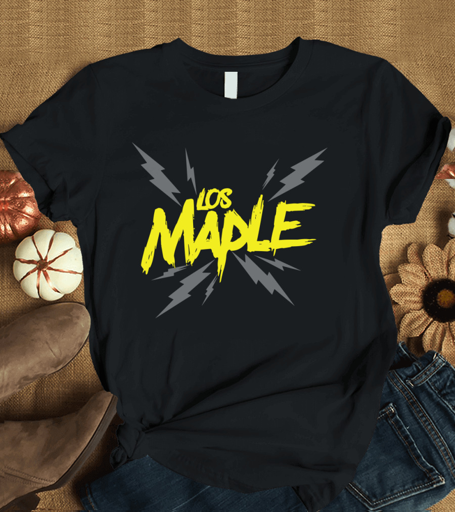 Los Maple Bold Yellow Text with Lightning Bolts T-Shirt