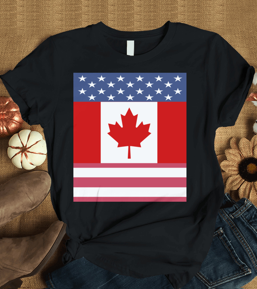 USA Canada Flag Fusion Stars and Maple Leaf Alliance T-Shirt