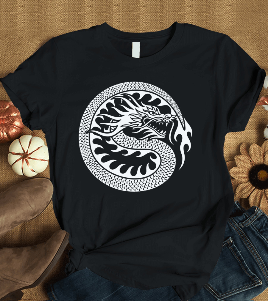 Chinese Dragon Circular Emblem White T-Shirt