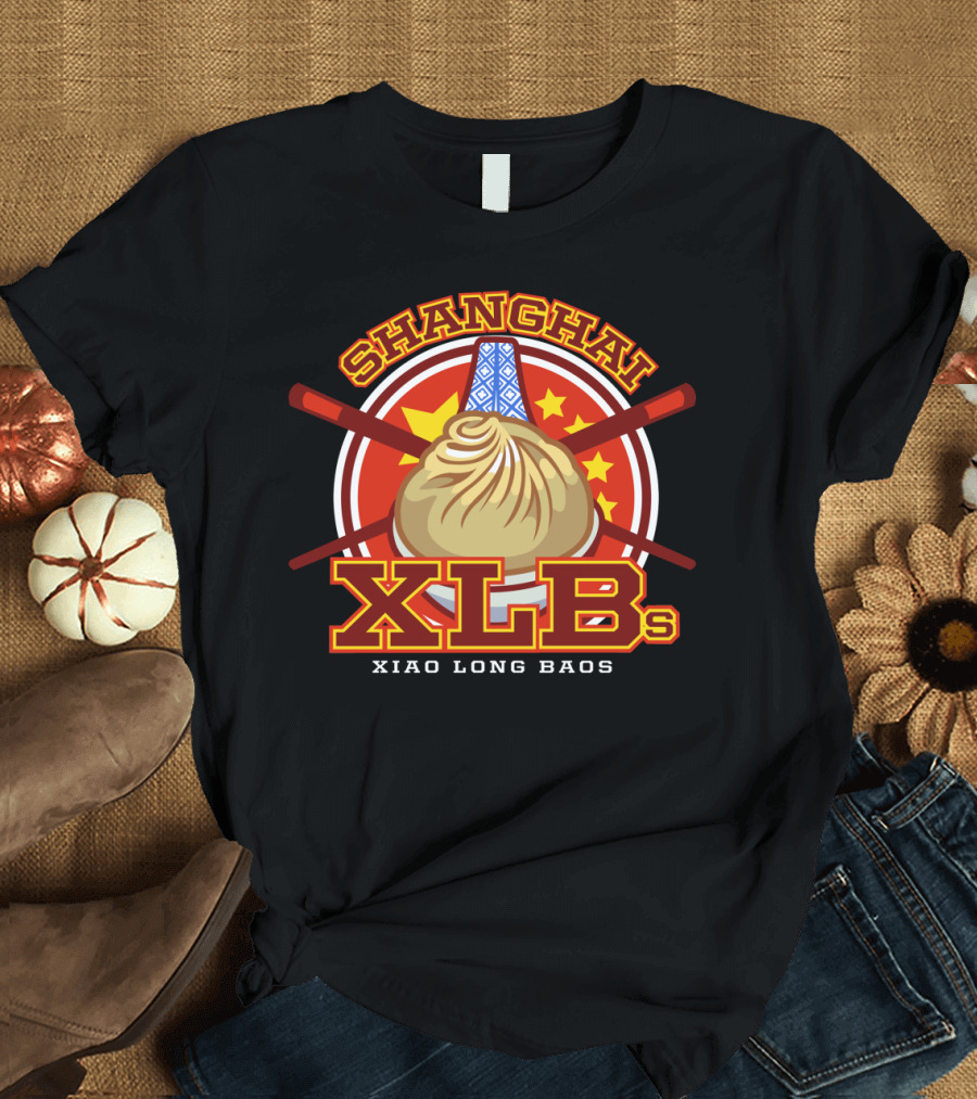 Shanghai Xiao Long Baos XLBs Dumpling Design with Stars and Chopsticks T-Shirt
