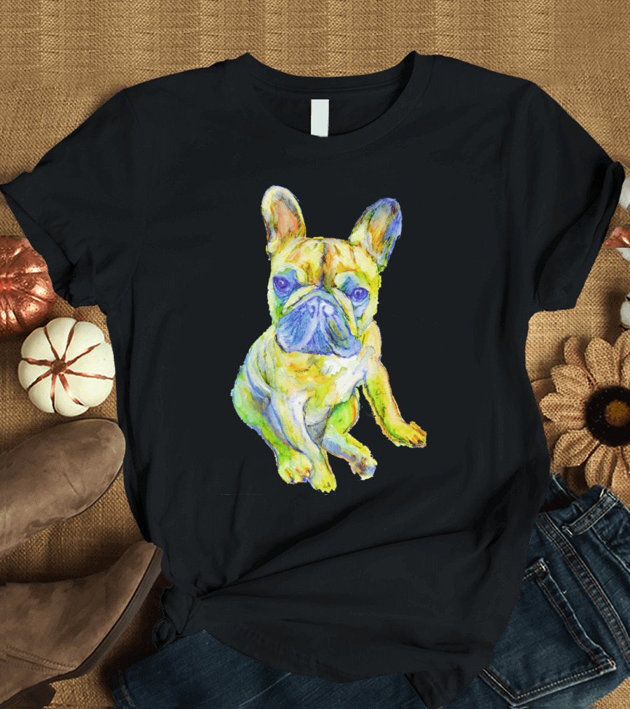 French Bulldog Pup Watercolor Art Sitting Dog T-Shirt