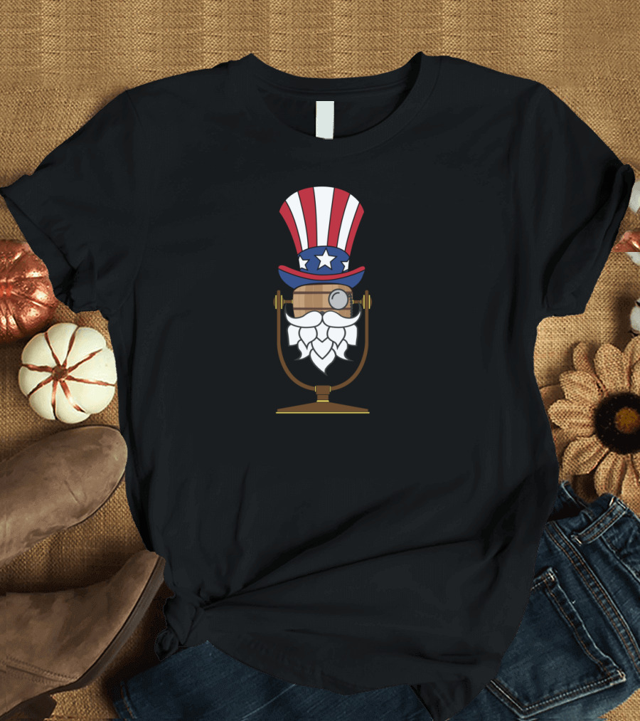 Uncle Sam Microphone Beard Monocle Fourth of July Hoppy T-Shirt