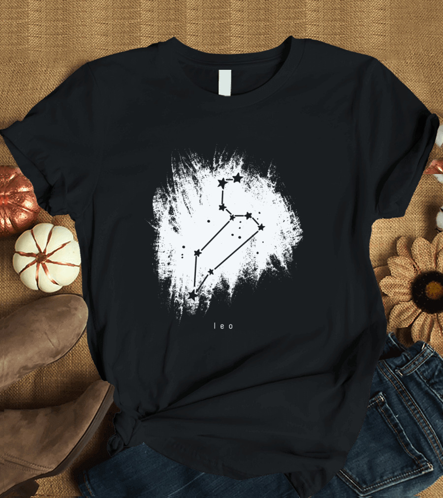 Leo Constellation Over Black and White Brushstroke T-Shirt
