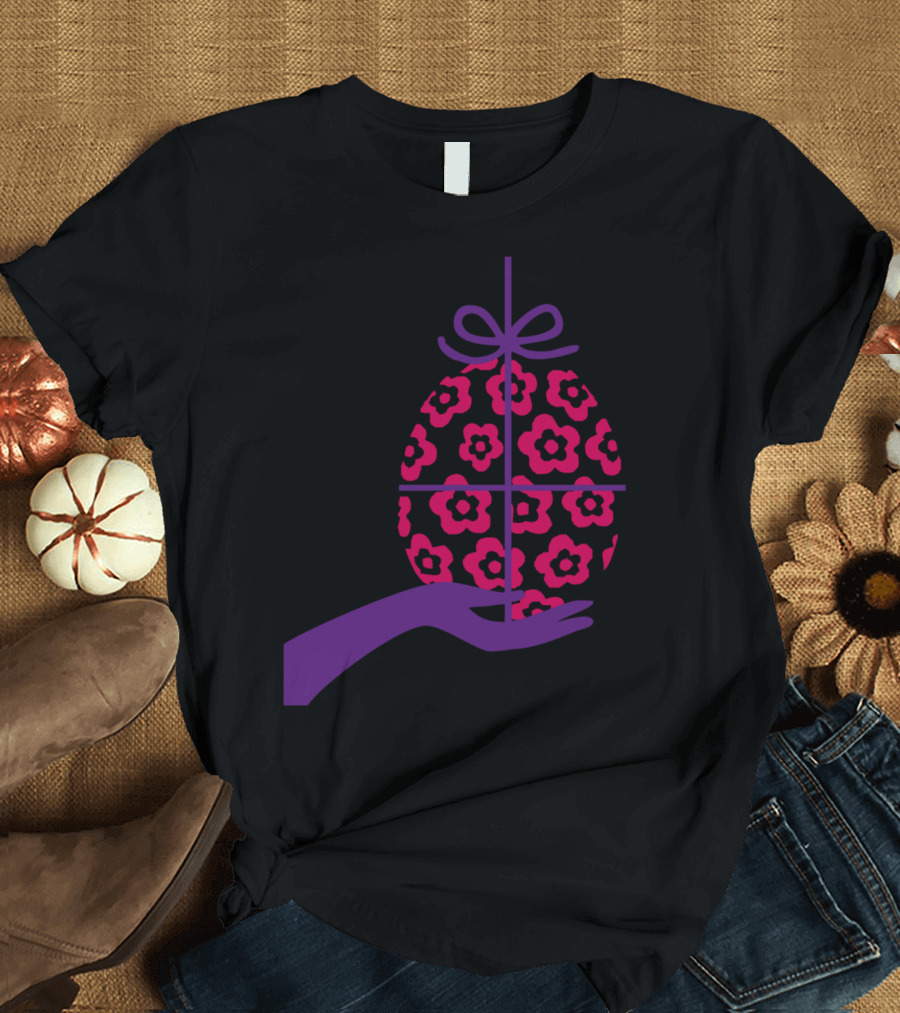 Floral Wrapped Easter Egg Gift in Hand T-Shirt