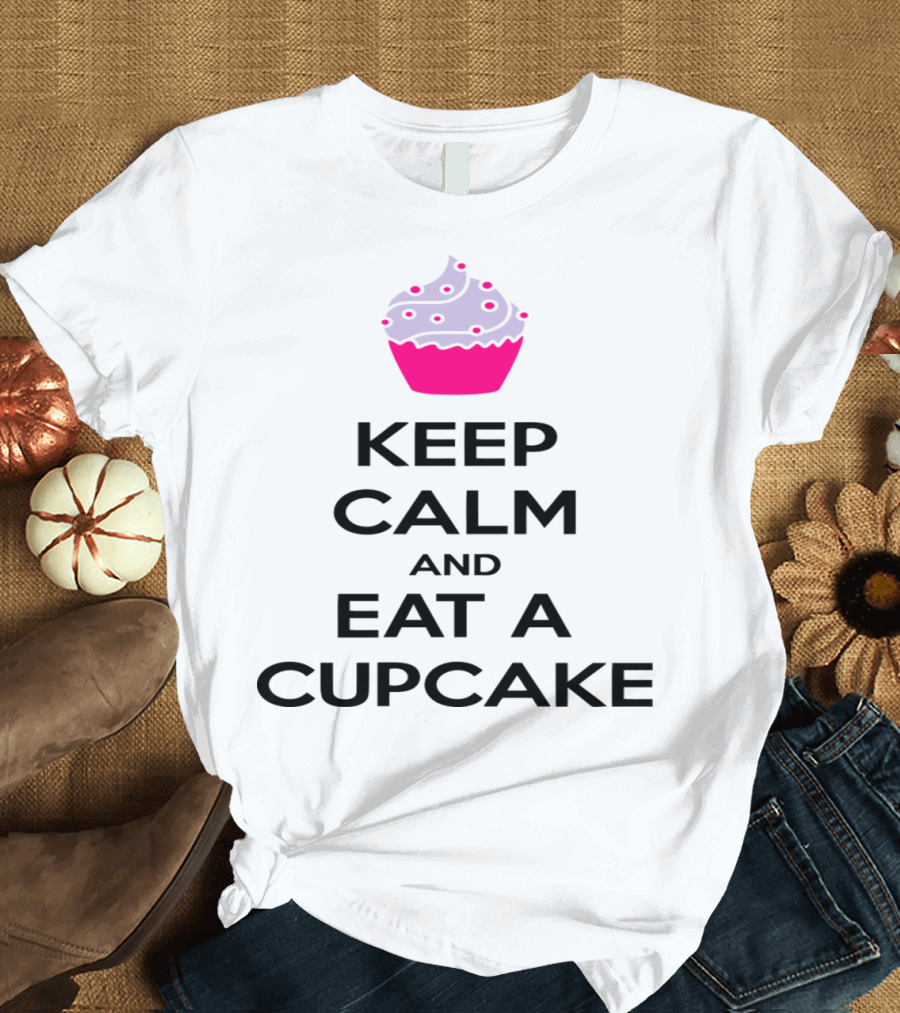 Keep Calm And Eat A Cupcake Pink and Purple Frosted Cupcake T-Shirt