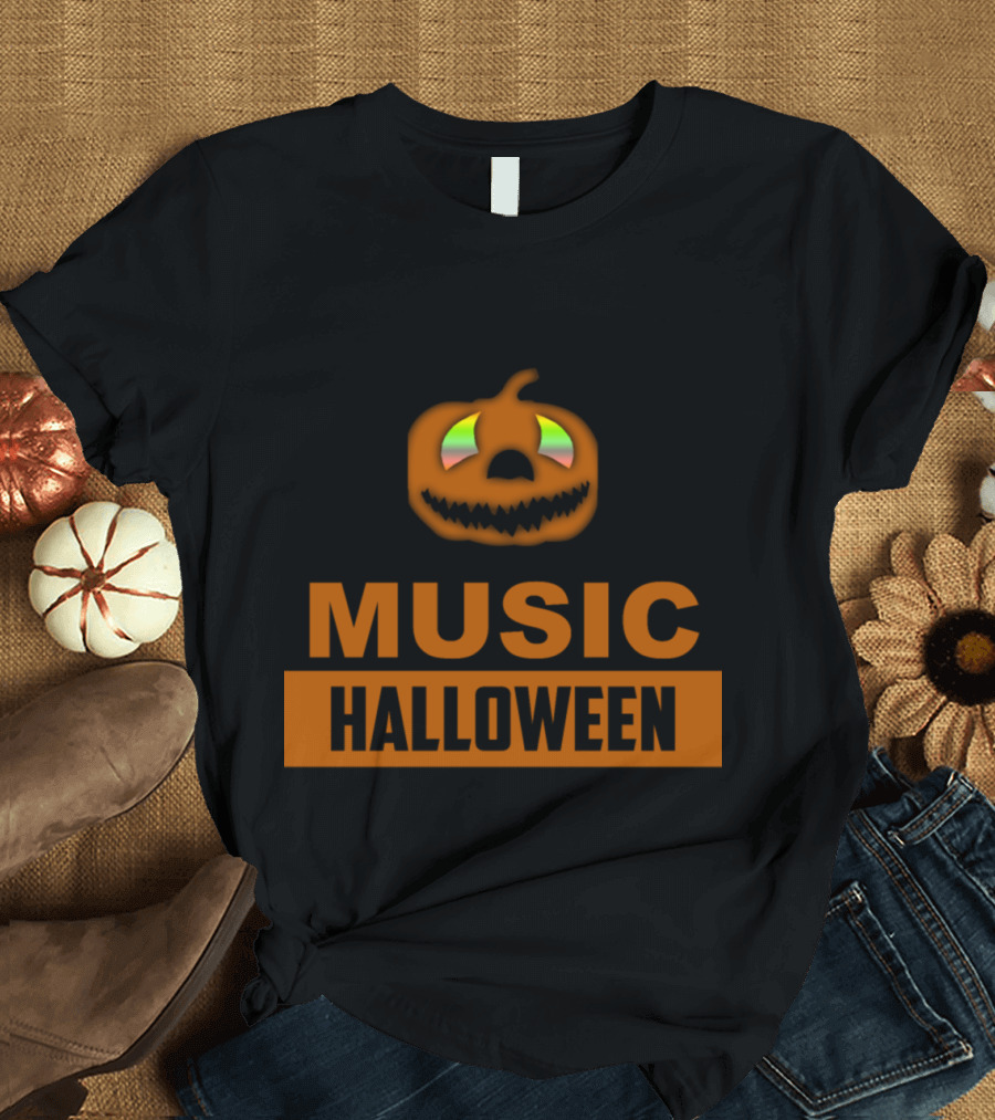 Music Halloween Pumpkin with Headphones T-Shirt
