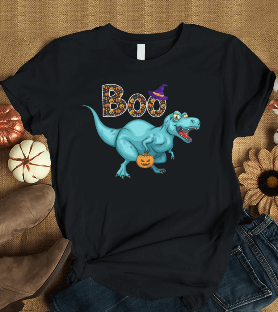 Boo T Rex Dinosaur Pumpkin Halloween Hat T-Shirt