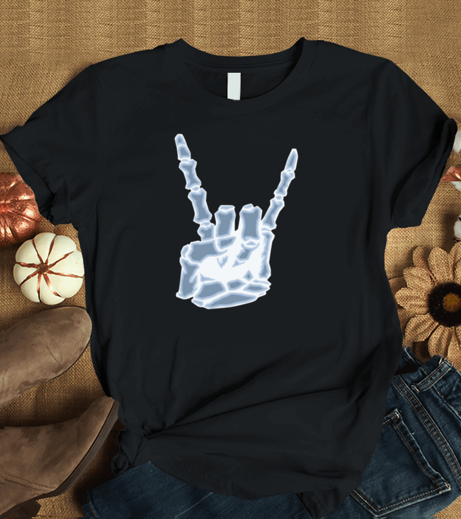 Rock On XRay Skeleton Heavy Metal Hand Gesture T-Shirt