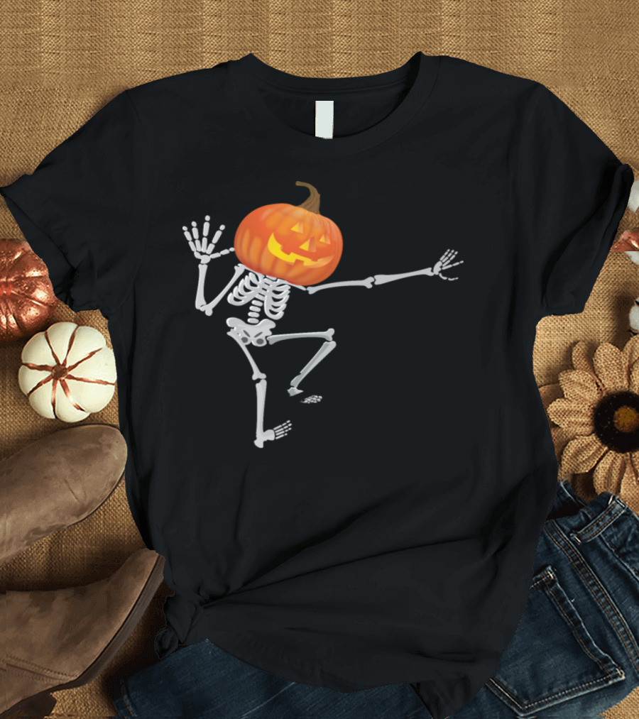 BMX Pumpkin Head Skeleton Racing Funny Halloween Humor T-Shirt