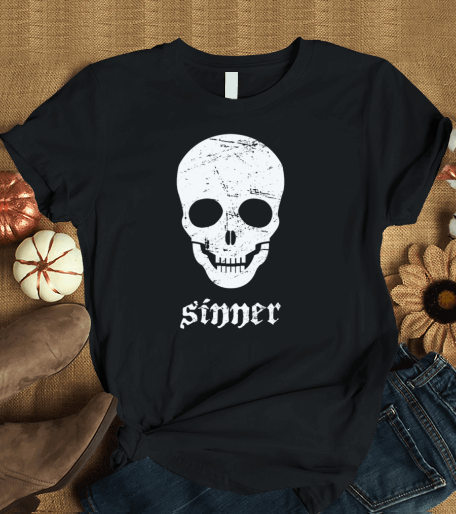 Sinner Distressed Skull Goth T-Shirt