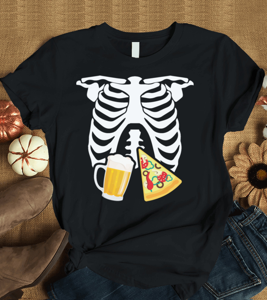 Pizza and Beer Skeleton Ribcage Mug and Slice T-Shirt