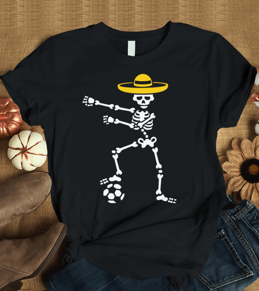 Mexico Soccer Floss Dance Flossing Skeleton Sombrero Football T-Shirt
