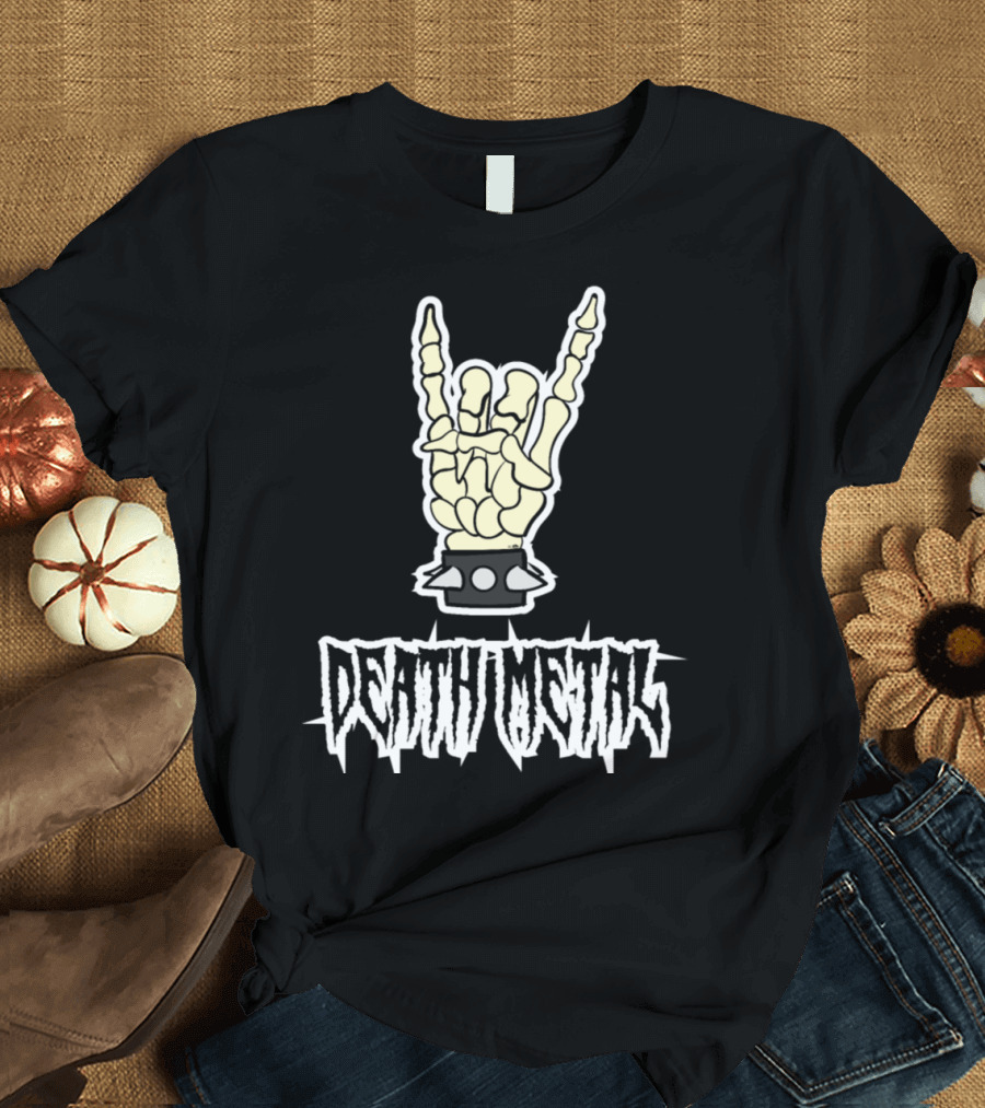 Death Metal Skeleton Hand Horns T-Shirt