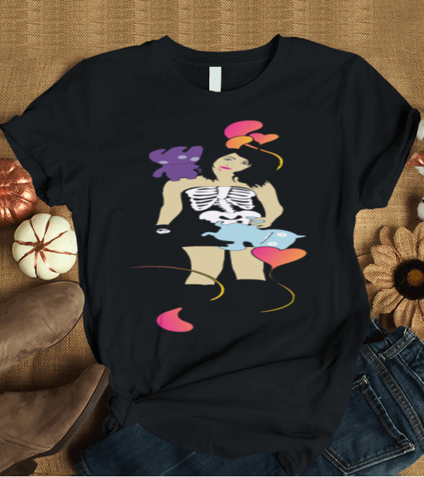 T-Shirt: Emo Girl Skeleton Dress Cute Monsters Hearts Balloons T-Shirt Emo Girl Skeleton Dress Cute Monsters Hearts Balloons T-Shirt