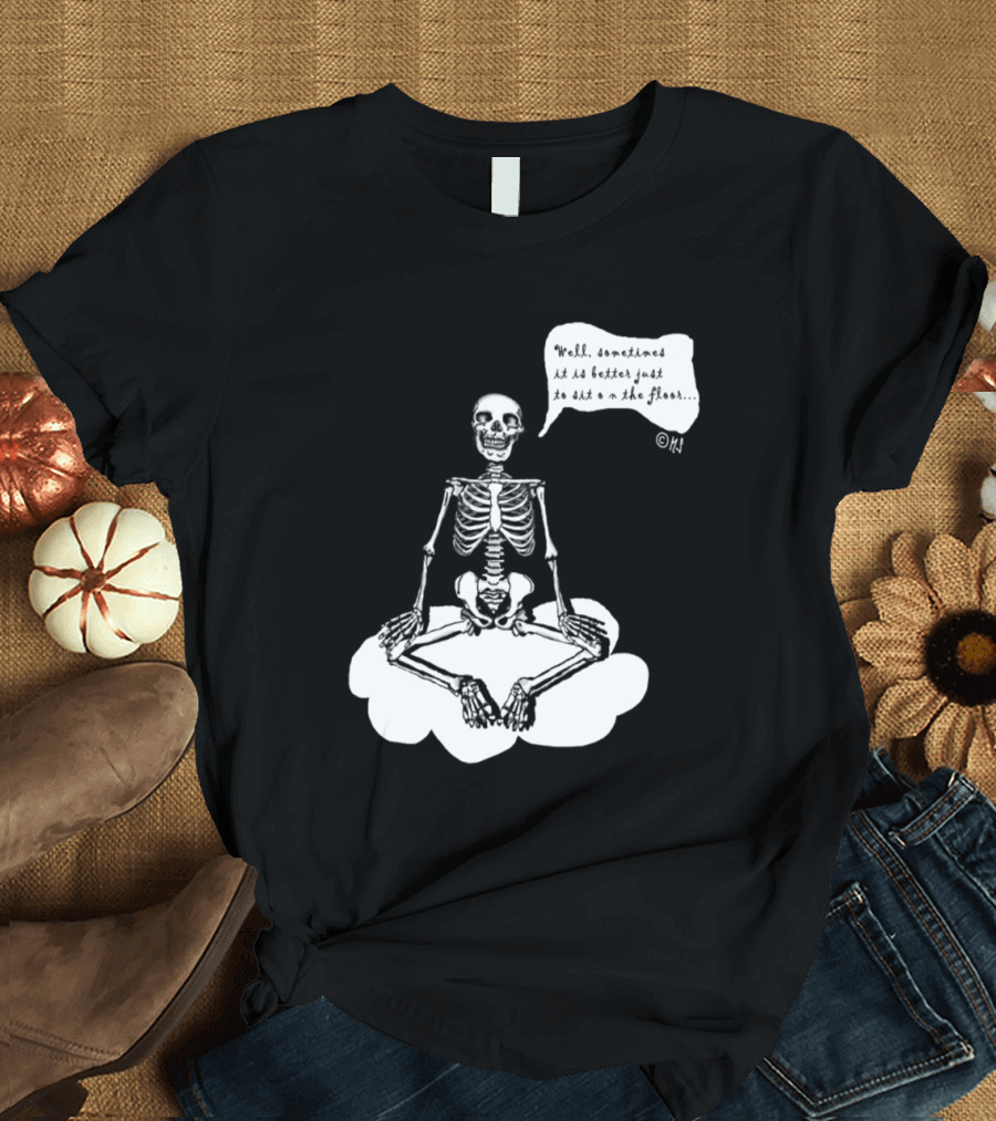 Flying Yoga Skeleton Meditation on Cloud with Humorous T-Shirt