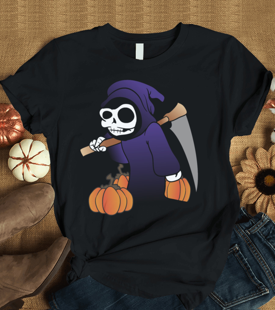 Halloween Reaper Pumpkins Horror Monster Skeleton T-Shirt