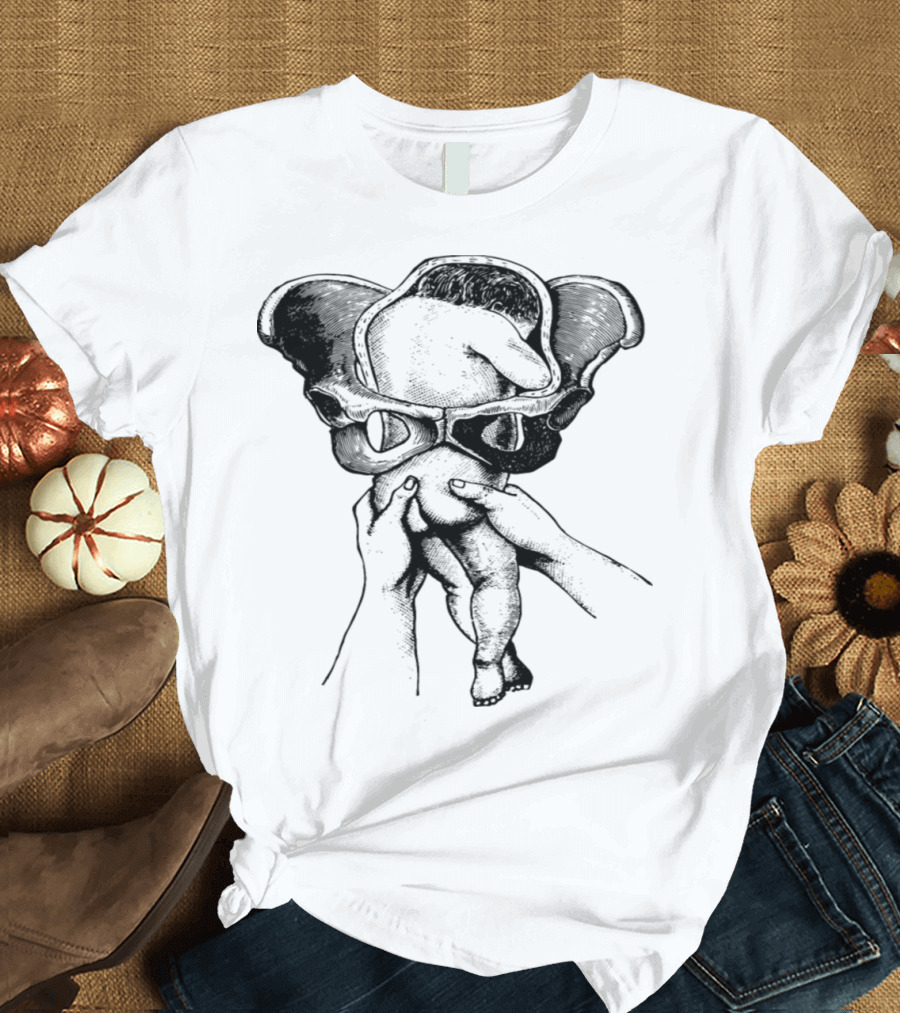 Geburt Baby Anatomie Hände Becken Skizze T-Shirt