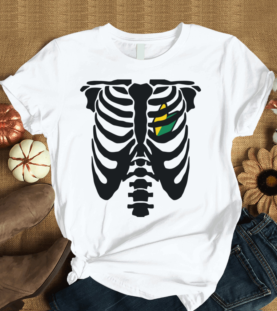 JDM Heart Ribcage Skeleton with Yellow and Green Shattered Heart T-Shirt