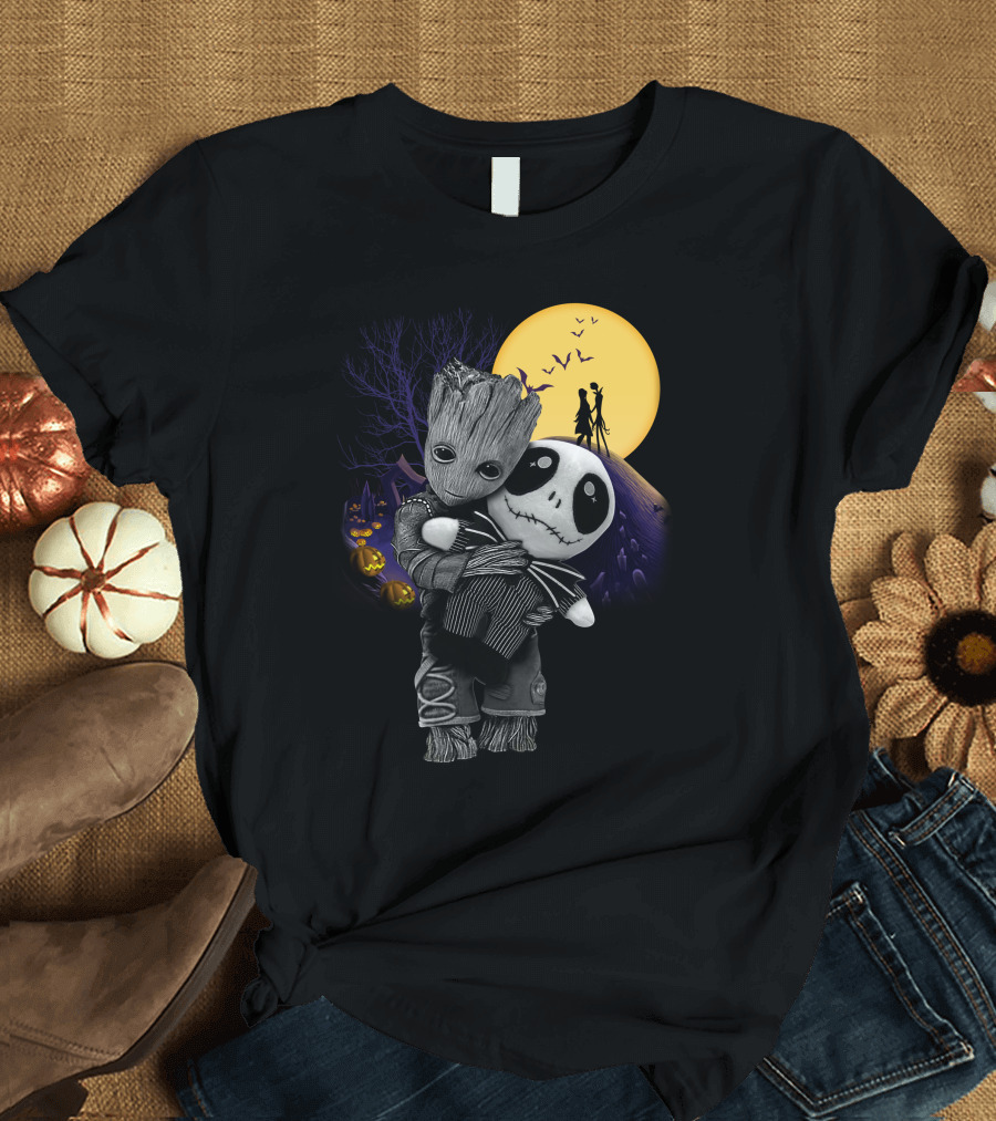 Groot Hug Jack Skellington Halloween Night T-Shirt