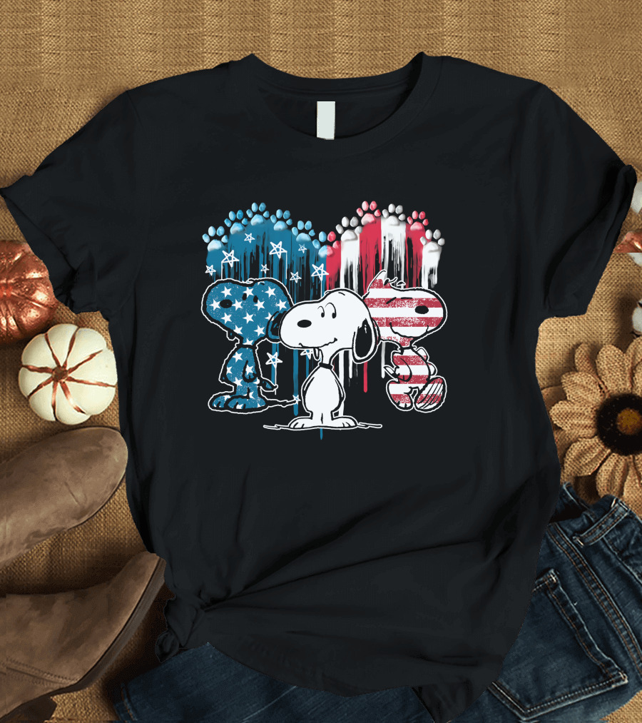 Snoopy US Flag Paws Drip Stars Stripes T-Shirt