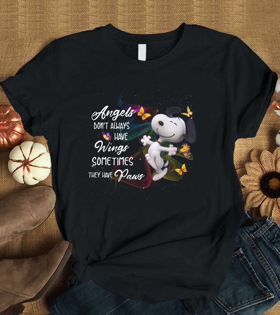 Angels Don't Always Have Wings Sometimes They Have Paws Snoopy Butterflies T-Shirt