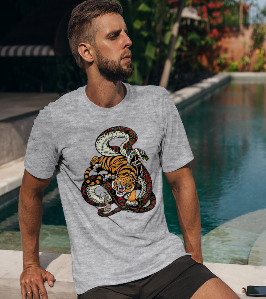 Tiger And Snake Fierce Battle T-Shirt