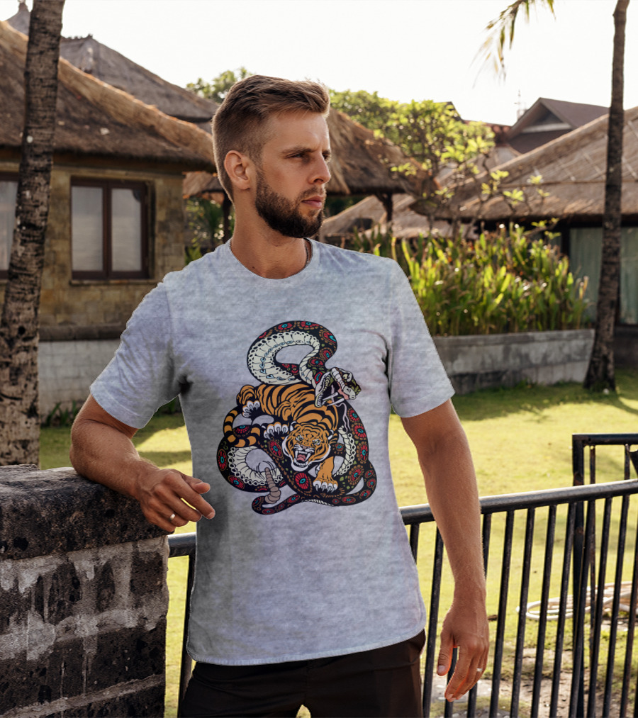 Tiger And Snake Fierce Battle T-Shirt