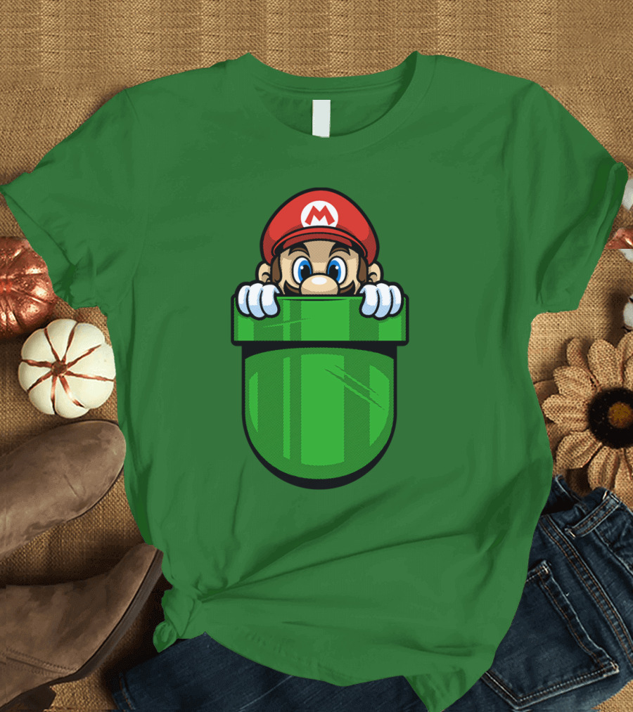 Super Mario Peeking from Green Warp Pipe T-Shirt