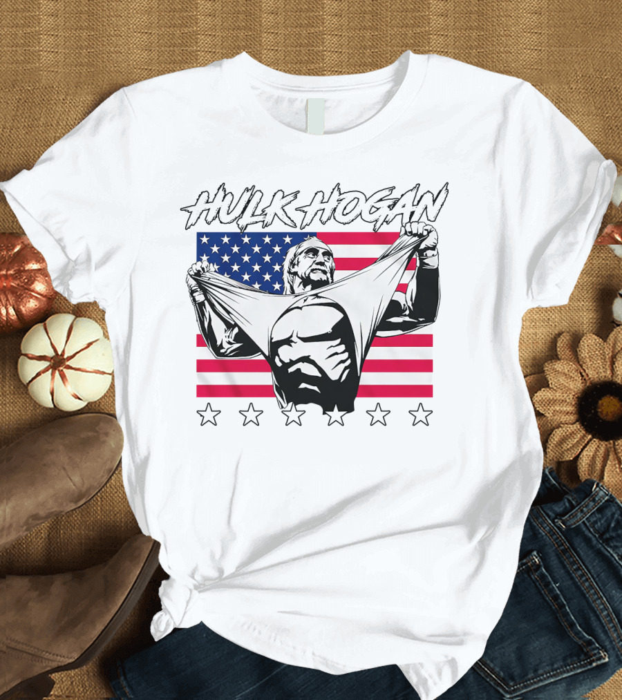 Hulk Hogan American Flag Stars Iconic Pose T-Shirt