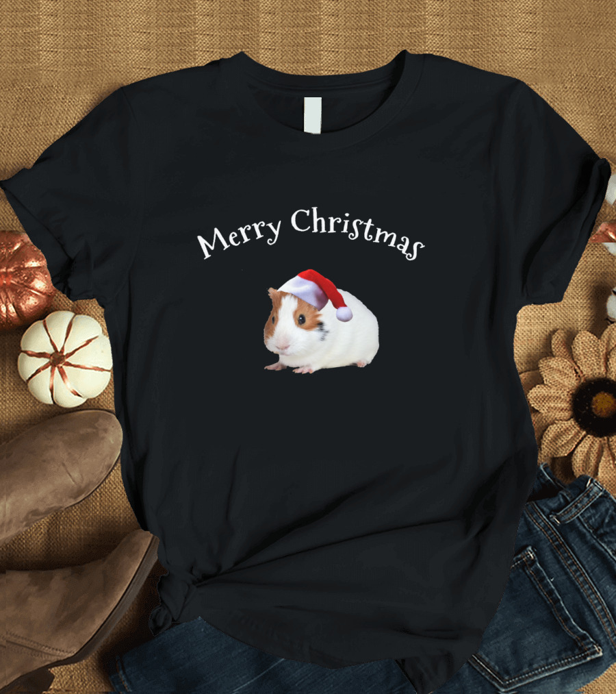 Merry Christmas Guinea Pig in Santa Hat Funny Meme T-Shirt