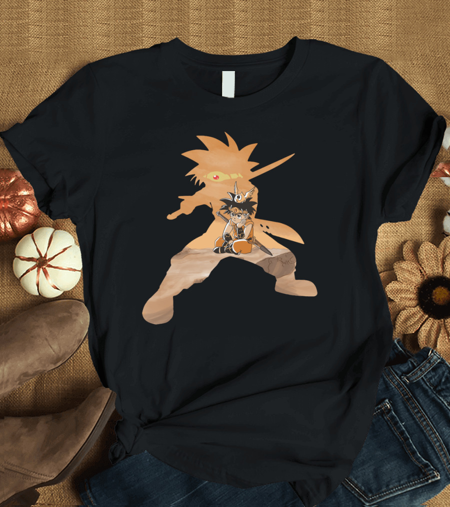 DAi No Daibouken Anime Character with Heroic Sword Silhouette Background T-Shirt