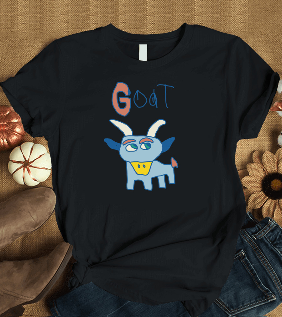 Goat Blue Cartoon Illustration With Whimsical Text T-Shirt