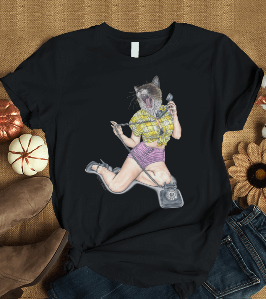 Chatty Catty Vintage Pin-Up Cat with Telephone T-Shirt