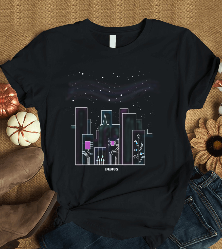DEMUX Circuit City Skyline with Starry Night Matrix T-Shirt