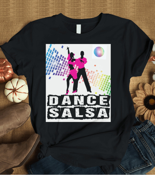 T-Shirt: Dance Salsa Colorful Silhouette with Rainbow Geometric Background T-Shirt Dance Salsa Colorful Silhouette with Rainbow Geometric Background T-Shirt