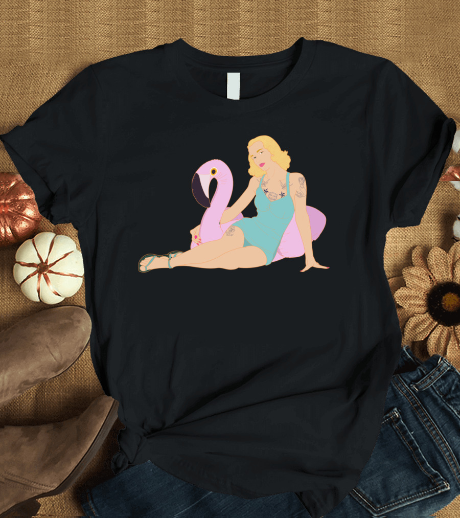 Flamingo Poolside Daydreams Retro Style Scene T-Shirt