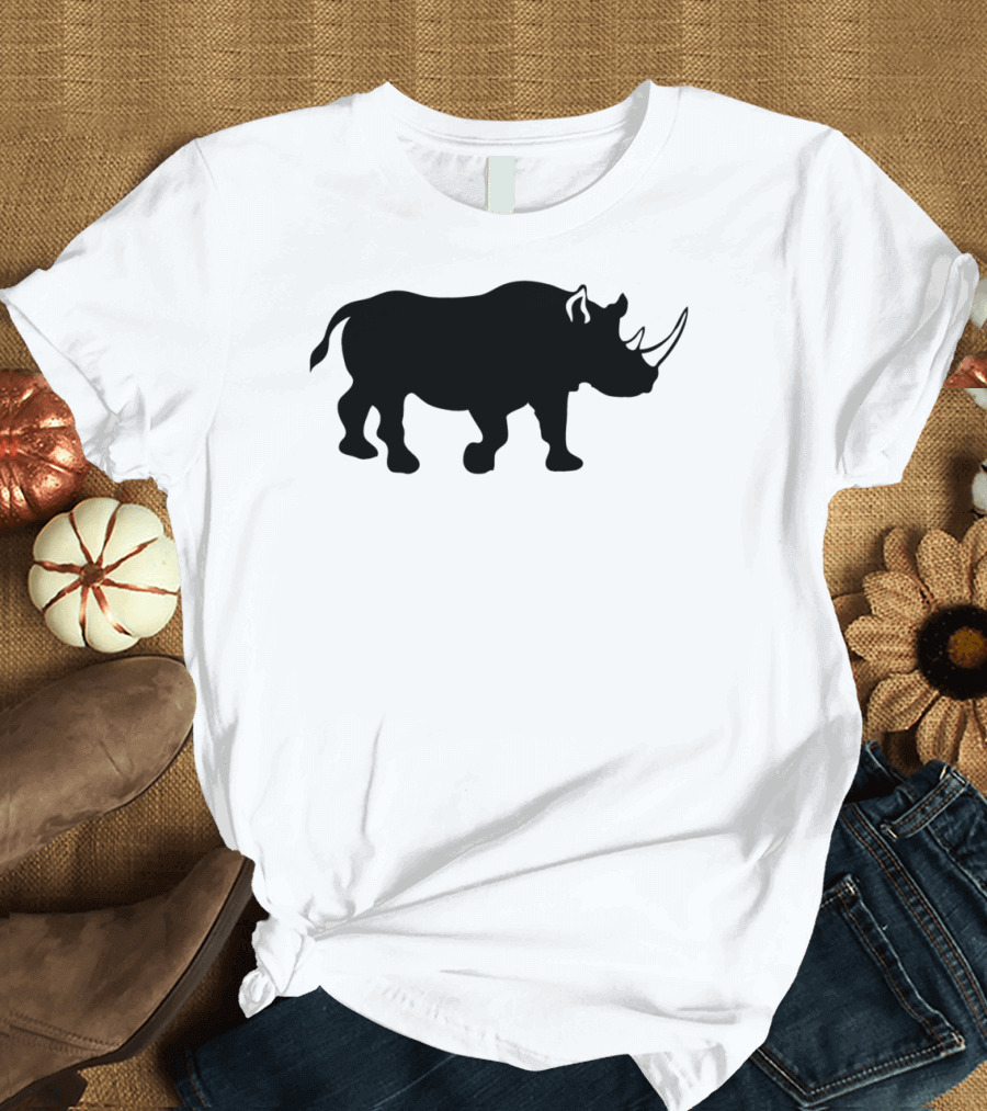 African Rhinoceros Silhouette with Prominent White Horns T-Shirt