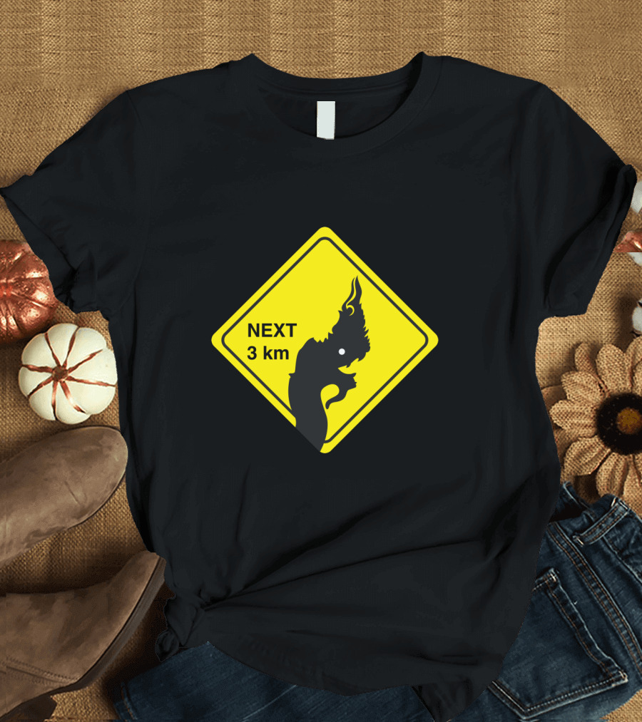 Naga Next 3 km Caution Sign Yellow Diamond Warning T-Shirt