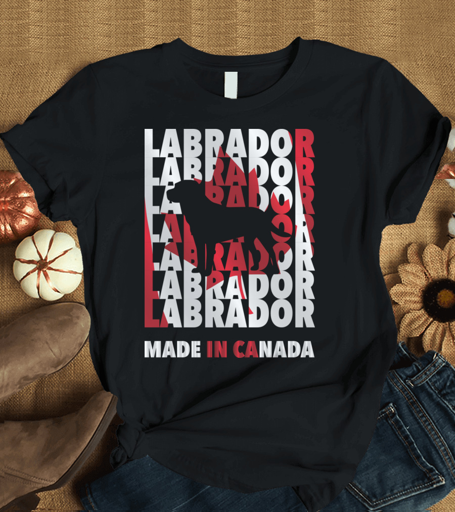Labrador Silhouette with Maple Leaf Background Made in Canada T-Shirt