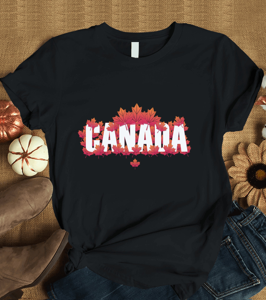 Canada Maple Leaves White Text Autumn T-Shirt