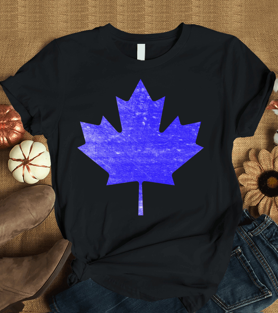 Vintage Blue Maple Leaf Iconic Symbol Canada Heritage T-Shirt