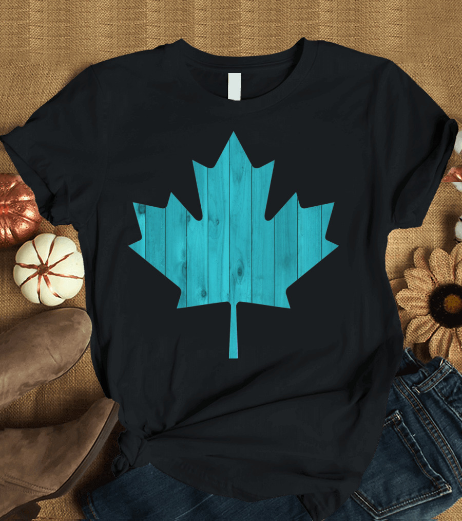 Blue Maple Leaf Wood Pattern Canadian T-Shirt