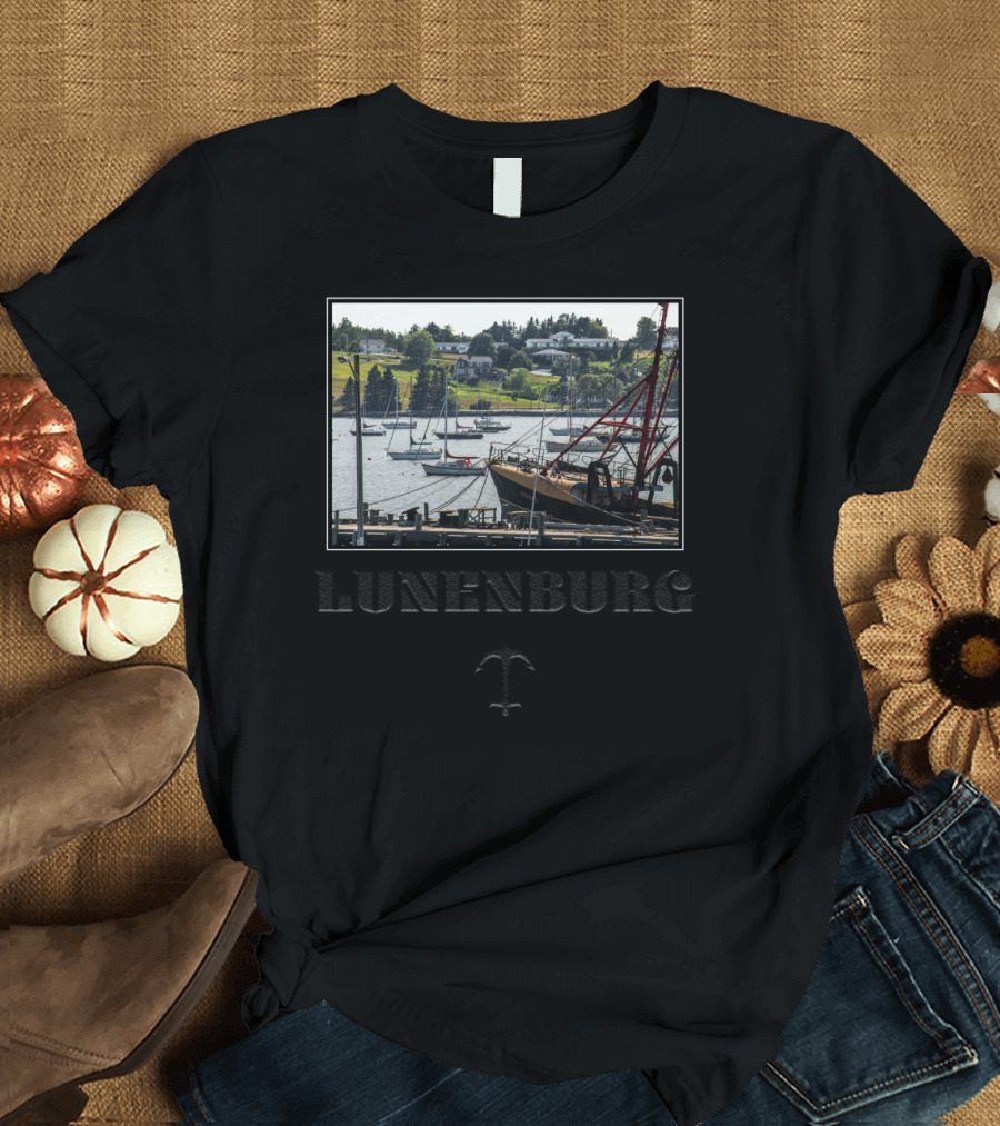 Lunenburg Nova Scotia Canada Harbor with Boats and Waterfront Houses T-Shirt