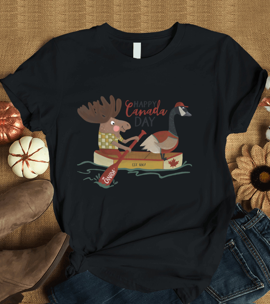 Happy Canada Day Moose and Goose Canoe Est. 1867 T-Shirt