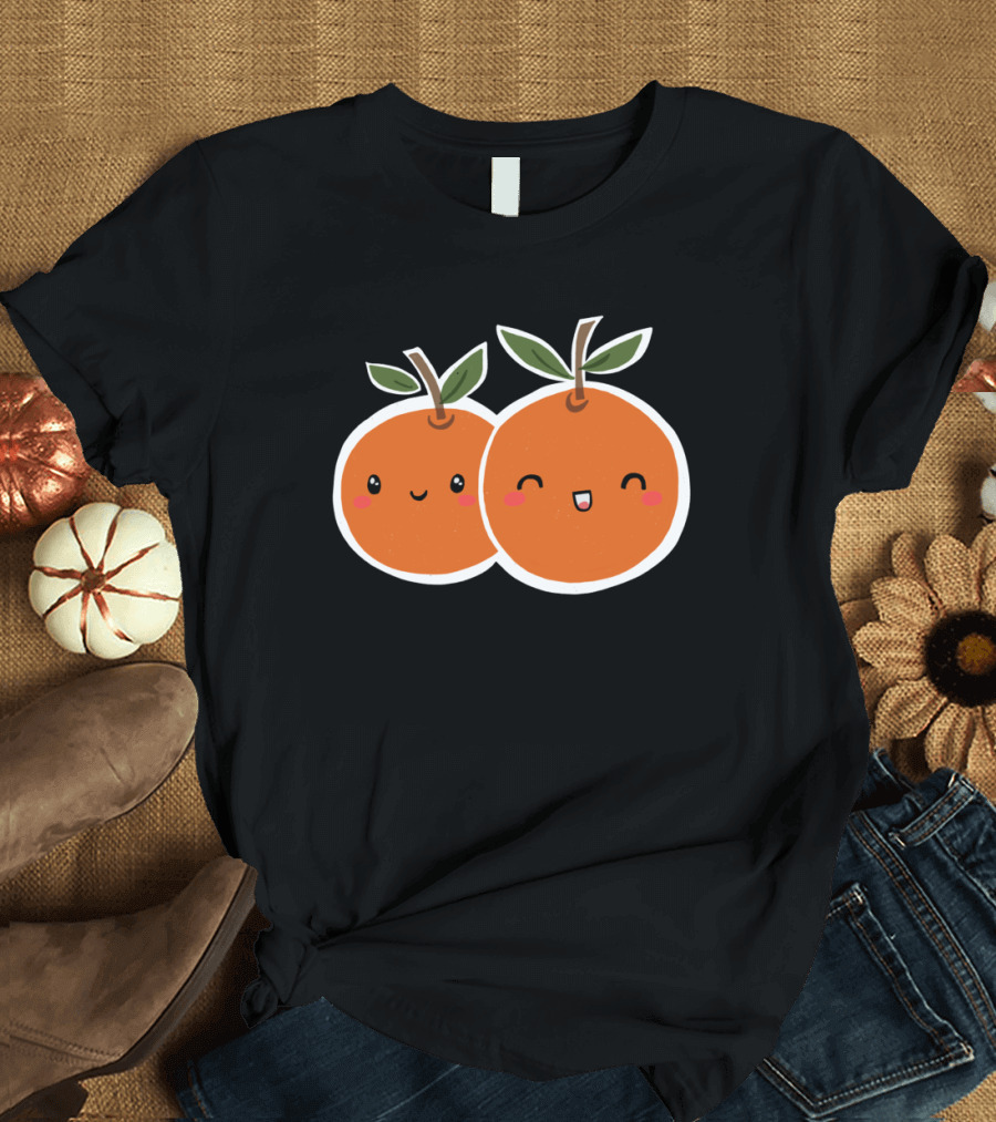 Happy Chinese New Year Mandarin Oranges Cute Kawaii Faces T-Shirt