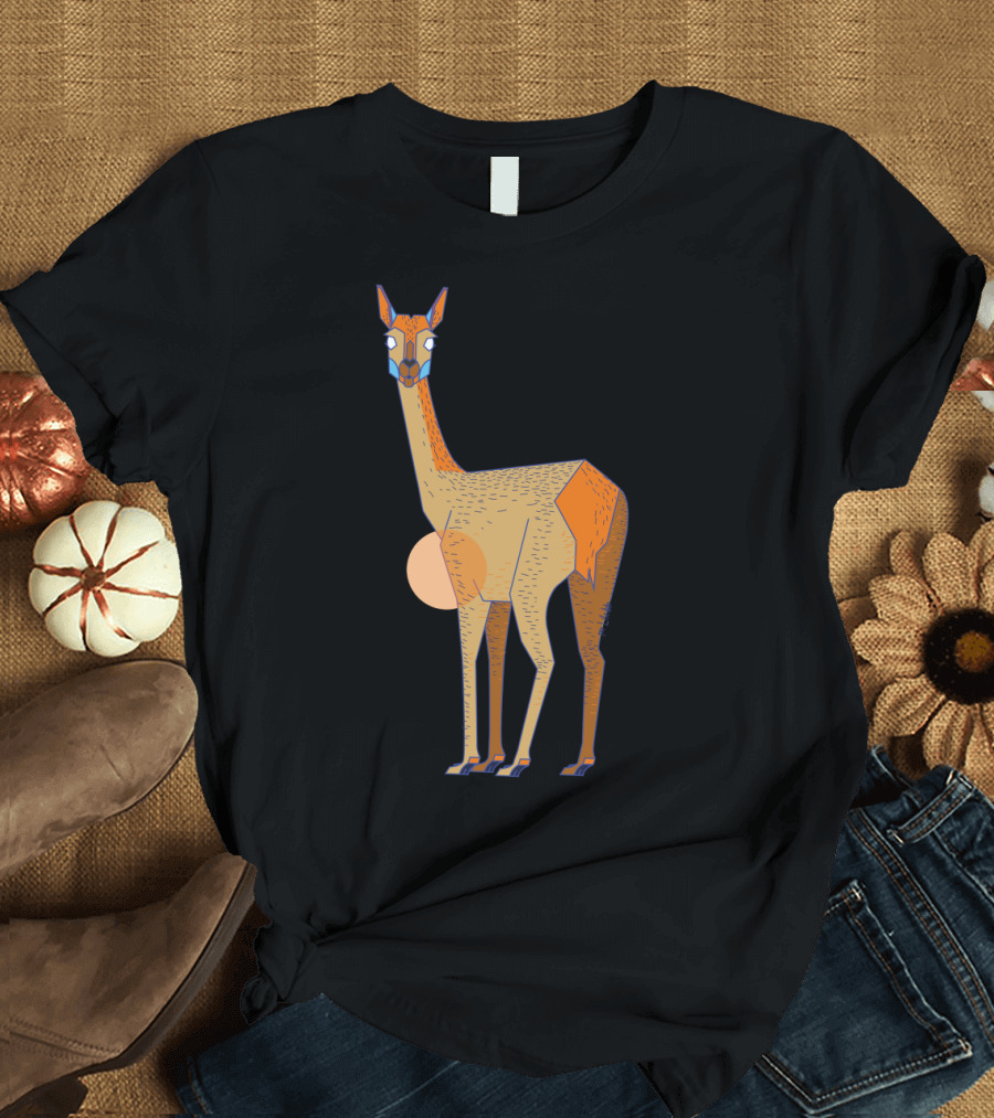 Lama from the Atacama Desert with Geometric Art Style and Desert Sun T-Shirt