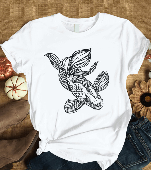 T-Shirt: Black Koi Intricate Line T-Shirt Black Koi Intricate Line T-Shirt