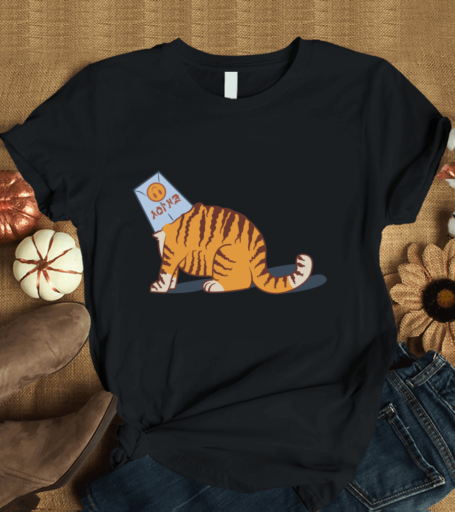 Kitty with Inverted Enjoy Bag on Head and Smiley Face T-Shirt