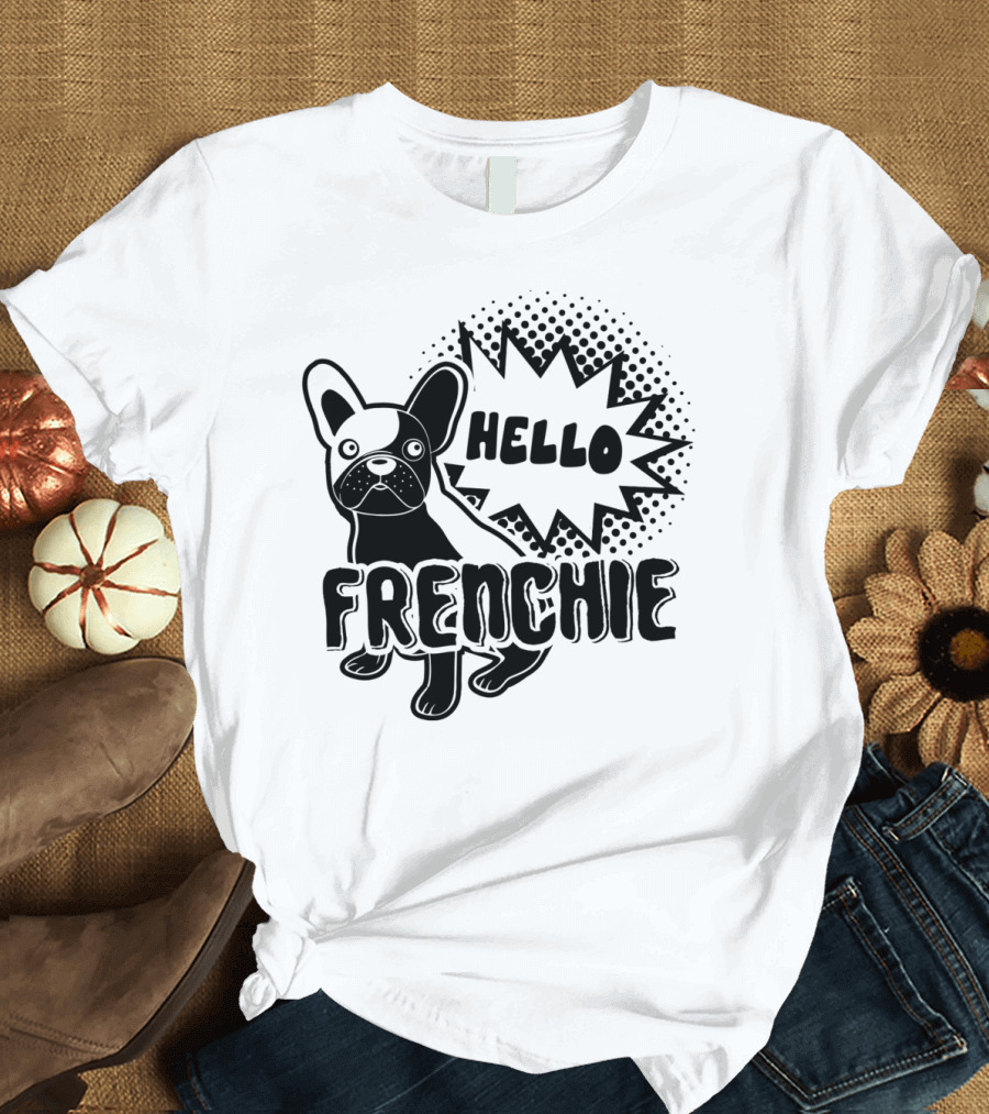Hello Frenchie Bulldog Graphic with Comic Pop T-Shirt