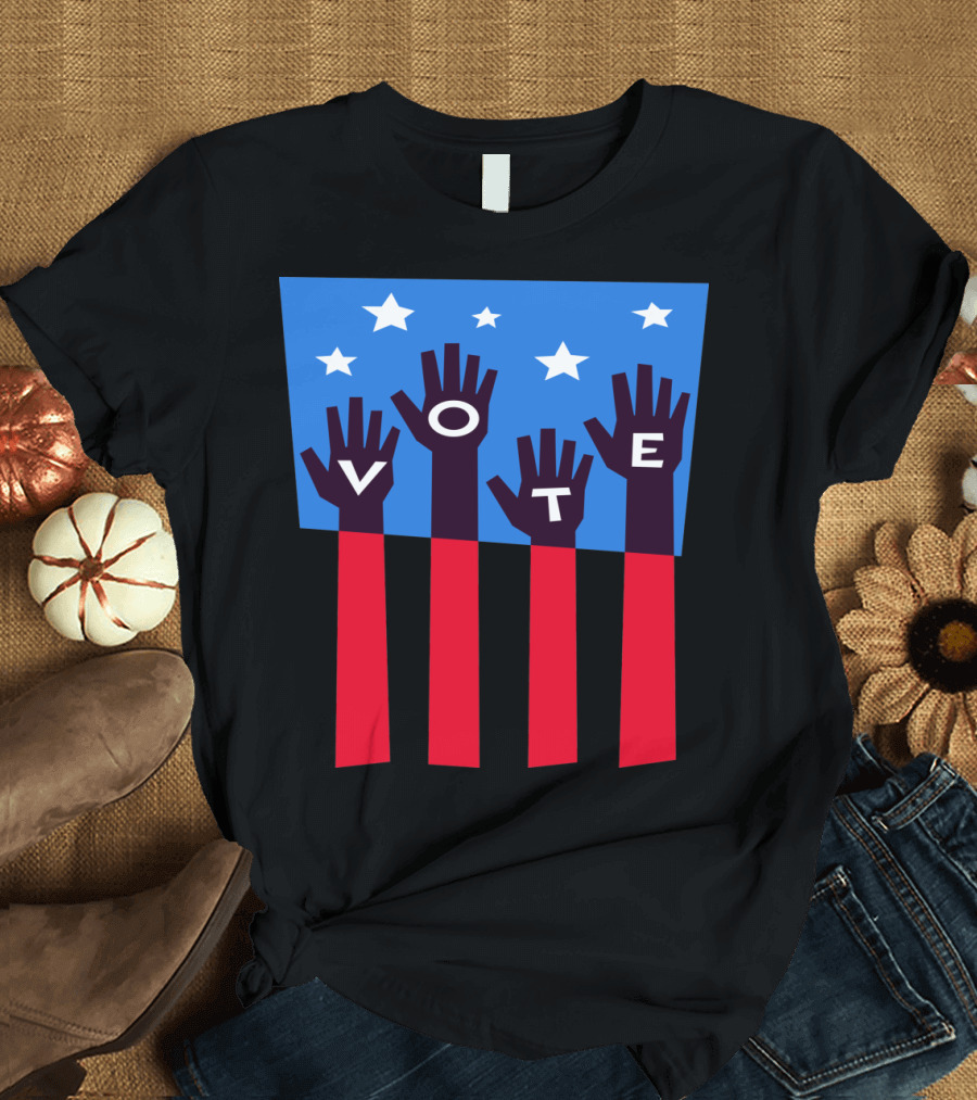 Vote Hands Design with Stars and Stripes Flag Motif T-Shirt